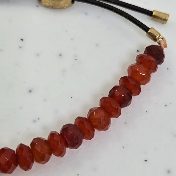 Fossil Tree Of Life Bracelet Orange Beaded Gold Tone Charm Adjustable Stretch - Picture 3 of 8